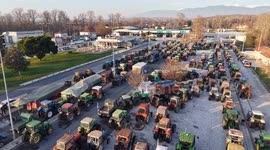 Greece Farmers Protest : Greek farmers block with their tractors Promachonas border crossing to Bulgaria