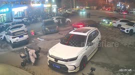 Car merging onto highway struck by speeding vehicle at intersection in Shanxi, China