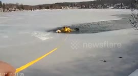 Hero police officer rescues dog from frozen lake in New Jersey