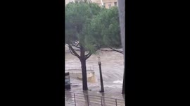 Rare Mediterranean storm floods Place Antigone in Montpellier, France