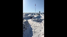 Snow tubing mishap throws rider off tube in Hebei, China