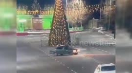Kazakhstan: New Year Drift Ends with Christmas Tree Crash in Kazakhstan