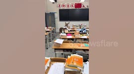 Deer chews on students' test papers after wandering into classroom