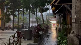Rain pours on cafes in holiday district of Bali