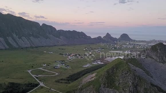 Værøy Midnight Calm from Mountain Slope – Subtle Red and Blue Sunset Reflections on Serene Sea Part 2