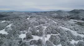 Fresh snowfall blankets the Prades Mountains during a cold Christmas spell, Catalonia, Spain