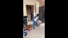 Child tumbles while roller skating indoors in Hebei, China
