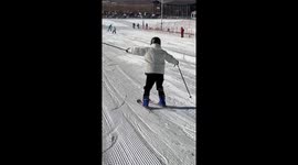 Skier loses control and hits fence, Liaoning, China