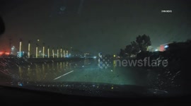 US, Los Angeles: Oxnard Heavy Rain Along 101 Freeway Dashcam