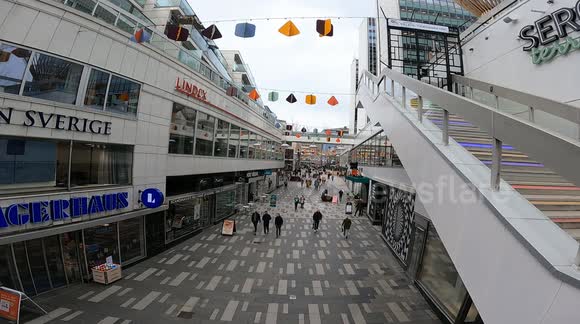 Stockholm Elevated Pedestrian Street View – Busy Downtown Life from Upper Level (Editorial Use)