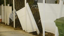 US, Los Angeles: Simi Valley Heavy Winds Topple Tree Onto Mobile Home