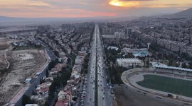 Drone shot of Damascus at Sunset, Syria