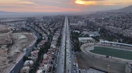 Drone shot of Damascus at Sunset