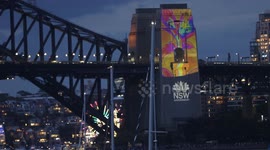 Projections on the pylons of the Sydney Harbour Bridge on New Year's Eve, Australia