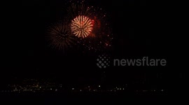 Southend's spectacular 6pm NYE fireworks seen from Kent, UK