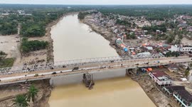 An aerial video of Aceh Tamiang, one month after being hit by devastating flash floods, clearly shows the damage to buildings and infrastructure affected by the floods.
