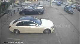 Runaway crossover smashes into luxury cars in Makhachkala, Russia