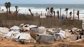 Severe storm, torrential rains damage tents in displacement camp in Gaza Strip