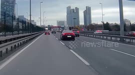 Shocking moment: Dashcam captures car bursting into flames after hitting barriers in Istanbul