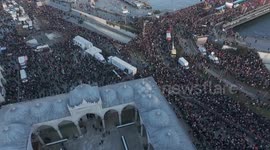 FPV DRONE: Pro-Palestine march brings around 400 groups to Galata Bridge on New Year’s Day in Istanbul