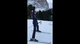 Skiing trick attempt goes wrong in Canazei, Italy