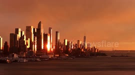 Orange and pink sky glows over Manhattan skyline at sunset