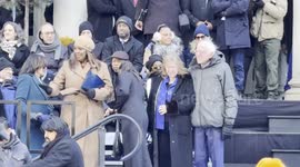NYC Mayoral Inauguration: Elected officials greet each other prior to ceremony, including Hochul, James, Ocasio-Cortez, Sanders