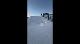 Funny ski jump wipeout at Ruka Park, Kuusamo, Finland