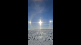 Sun dogs, 22⁰ Halo and a Circumzenithal arc created a stunning view over the frozen landscape in Portage la Prairie, Manitoba, Canada in the cold winter. Viral on tiktok