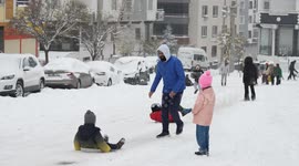 Children And Families Enjoy Snowfall In Gaziantep, Turkey