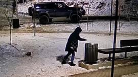 Firecracker destroys street trash bin during vandalism in Vladivostok, Russia