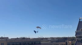 Paratrooper Plunges From Field Goal Net at Armed Forces Bowl — Walks Away Unharmed