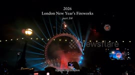 Crowds gather along the Thames to watch London’s 2026 New Year’s Eve fireworks at the London Eye