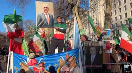 Supporters of Reza Pahlavi at Iranian opposition protest near Downing Street, London