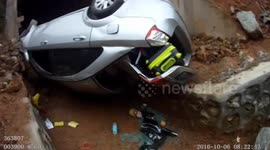 'Tired' driver sends car plunging into ditch