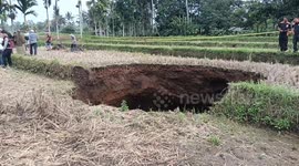 A resident's rice field in Situjuah Limo Nagari suddenly collapsed, a 5.7-meter-deep sinkhole shocked residents.
