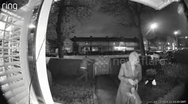 Drunk dad battles to upright while walking to front door