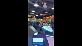 Girls scream as they try virtual reality ride for the first time