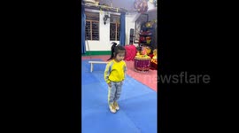 China: Intangible heritage Hong Boxing crane style was performed by a Chinese child