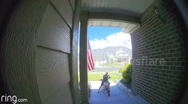 Boy Says Pledge of Allegiance to Flag at Doorstep