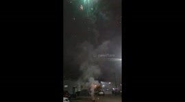Villagers celebrate with New Year fireworks in Cameroon