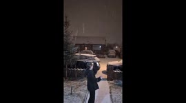 Intense snowstorm reduces visibility in Oldham, England, UK