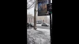 Heavy snowfall disrupts streets and visibility in Saint-Philippe-du-Roule, Paris, France