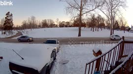 Car bumper ripped off while backing out in deep snow in Keokuk, USA
