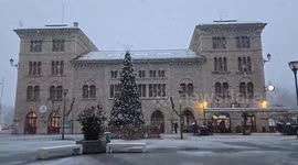 Heavy snowfall blankets Estella, Navarra, Spain