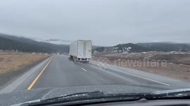 Semi Truck Drives on Mountain Road With 7 Flat Tires