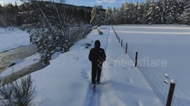 POV: Walking through snow-covered Scottish Highlands as Storm Goretti approaches