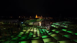 Seville's Dazzling Metropol Parasol: A Blue Spectacle Under the Stars