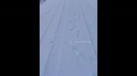 Panoramic snowy view over Pamplona from Monte Ezkaba, Spain