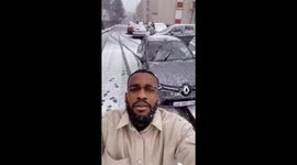 Snowfall excites residents in Paris suburbs, France